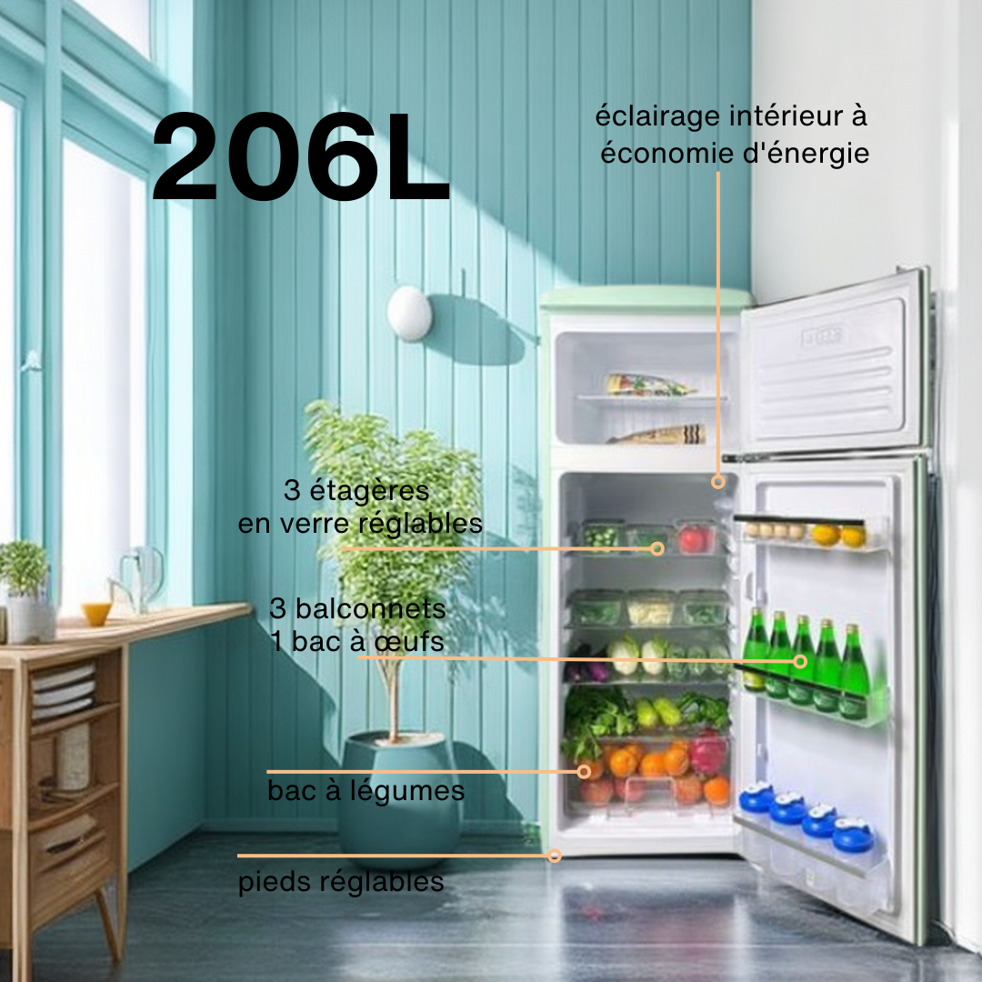 LINARIE | Réfrigérateur/Congélateur Arzy 206L Rétro LJDD206GREEN