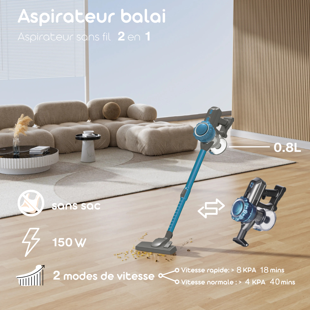 LINARIE | ASPIRATEUR BALAI SANS FIL 22,2V REVEL LH2200SVCB 2 EN 1 SANS SAC