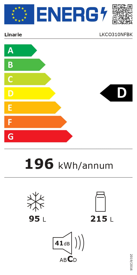 LINARIE | Réfrigérateur/Congélateur Cevins LKCO310NFBK 310 Litres combiné