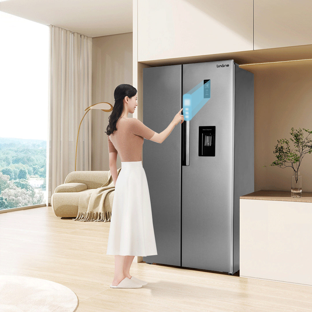 LINARIE | Réfrigérateur/Congélateur  444L Porte Noire Brillante Côte-à-Côte No Frost  Lechaud LSSBS460WS