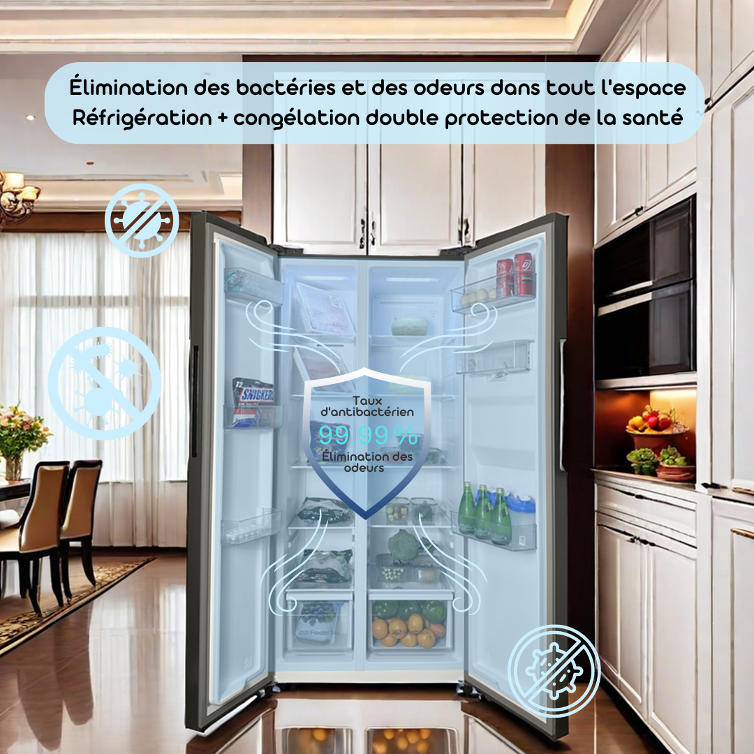 LINARIE | Réfrigérateur/Congélateur  444L Porte Noire Brillante Côte-à-Côte No Frost  Lechaud LSSBS460WBK