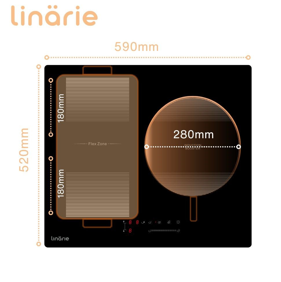 LINARIE | PLAQUE DE CUISSON À INDUCTION ENCASTRABLE LOSNE  LNI60I1F1Z 3 ZONES AVEC 1ZONE FLEXIBLE