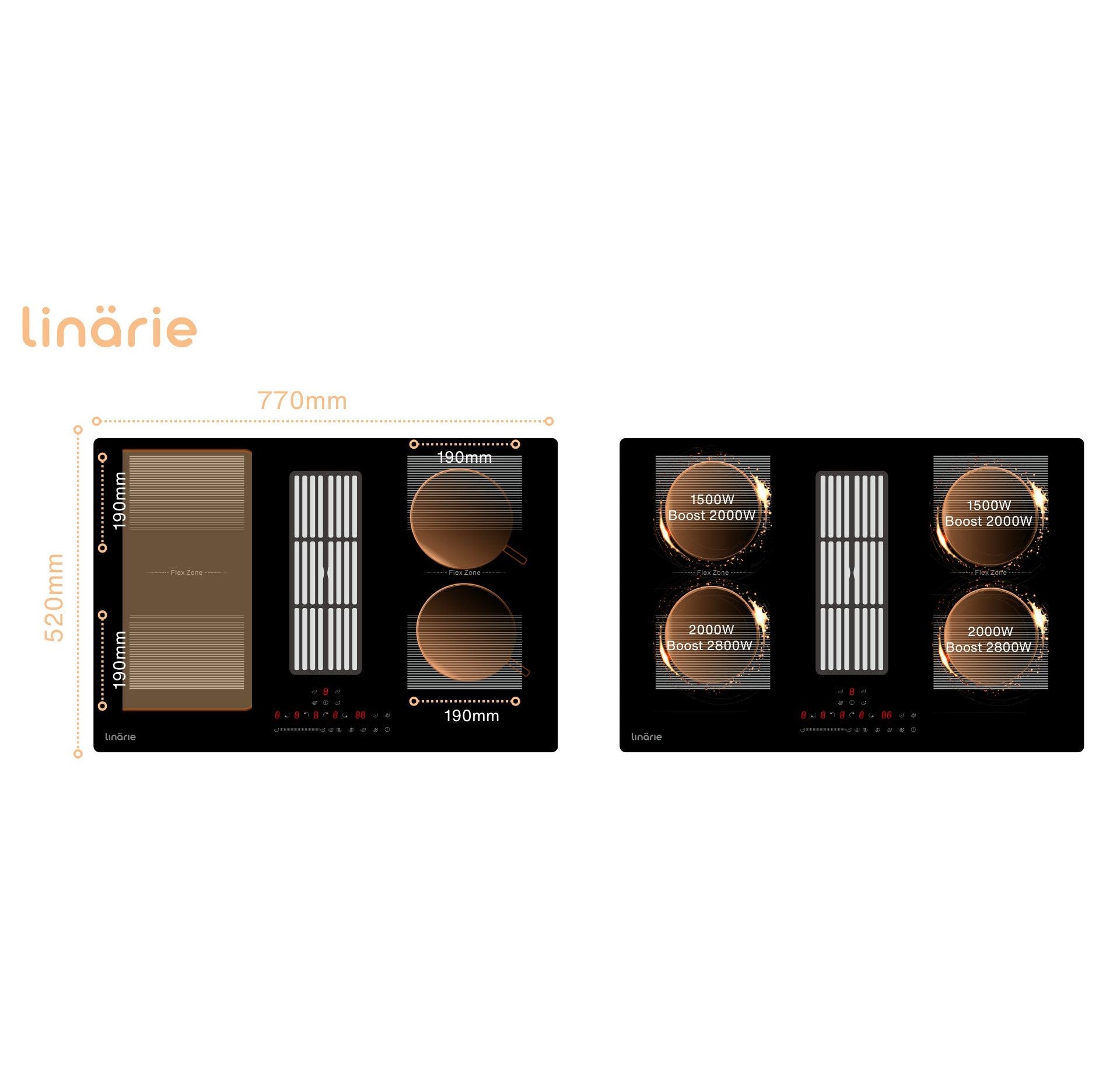 LINARIE | TABLE INDUCTION ASPIRANTE LNI90DAI1F2Z VITTEL 4 FOYERS DONT 2 FLEX ZONE - ENCASTRABLE 77CM