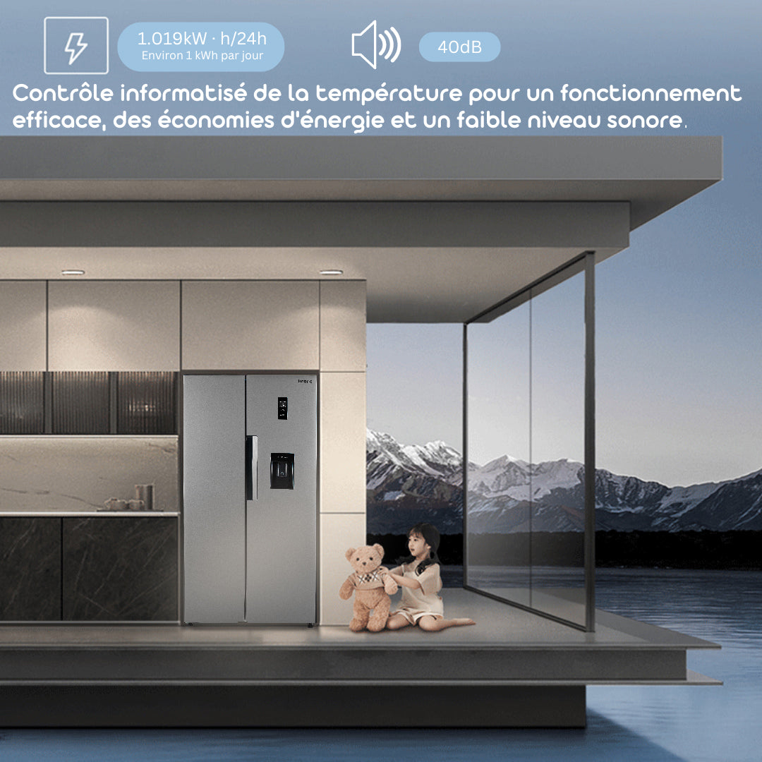 LINARIE | Réfrigérateur/Congélateur  444L Porte Noire Brillante Côte-à-Côte No Frost  Lechaud LSSBS460WS