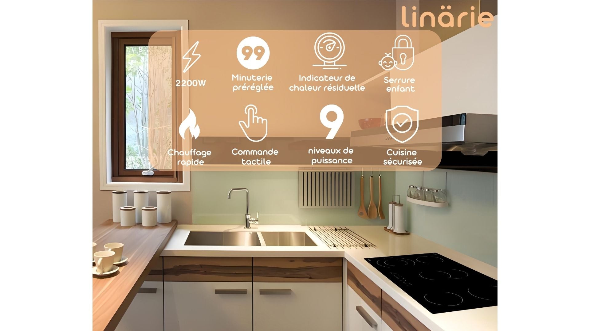 LINARIE | PLAQUE DE CUISSON VITROCÉRAMIQUE ENCASTRABLE  LIN90C5Z 5 ZONES