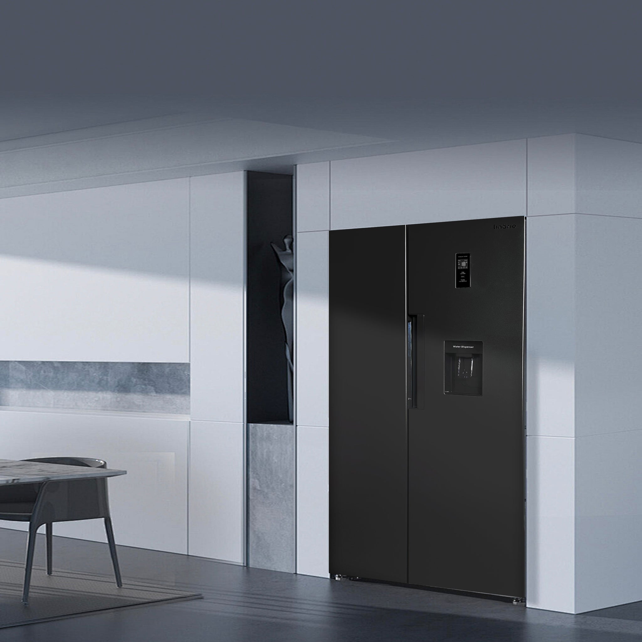 LINARIE | Réfrigérateur/Congélateur  444L Porte Noire Brillante Côte-à-Côte No Frost  Lechaud LSSBS460WBK