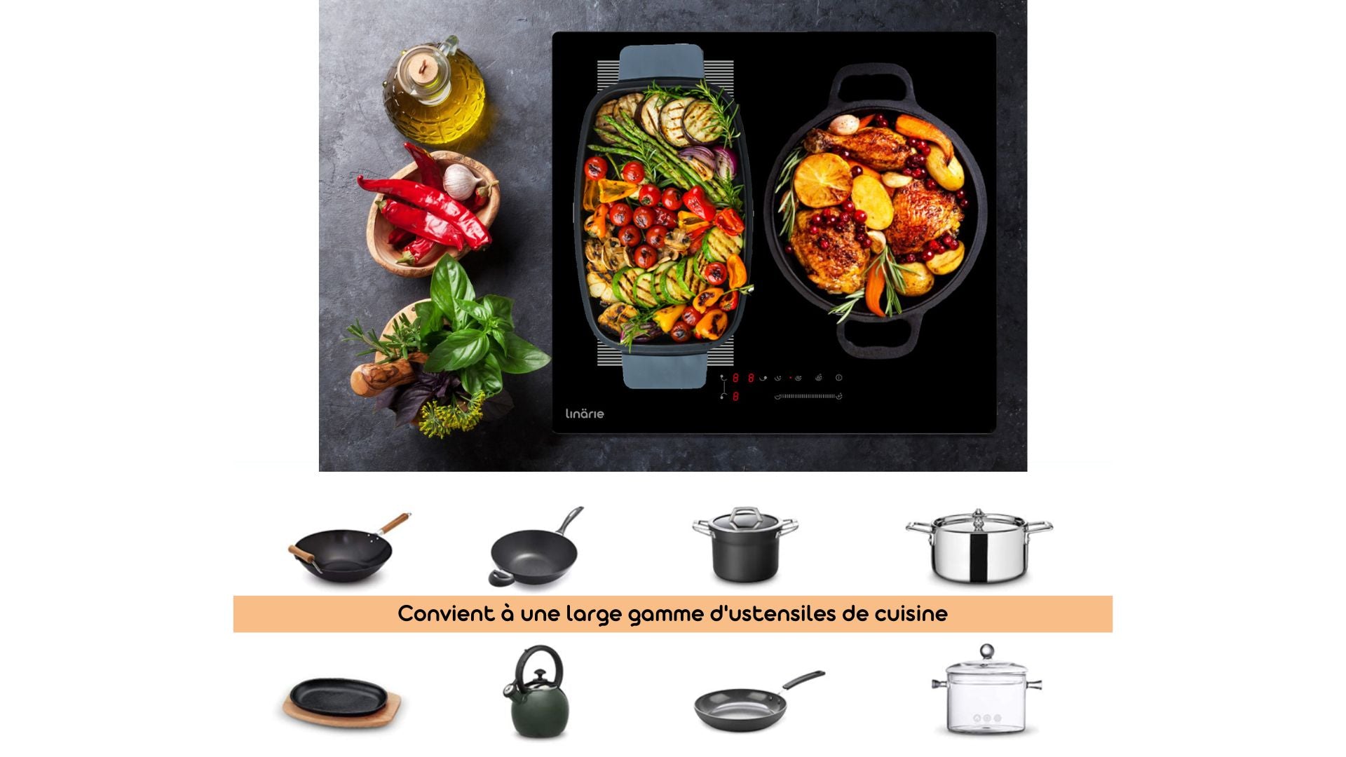 LINARIE | PLAQUE DE CUISSON À INDUCTION ENCASTRABLE LOSNE  LNI60I1F1Z 3 ZONES AVEC 1ZONE FLEXIBLE