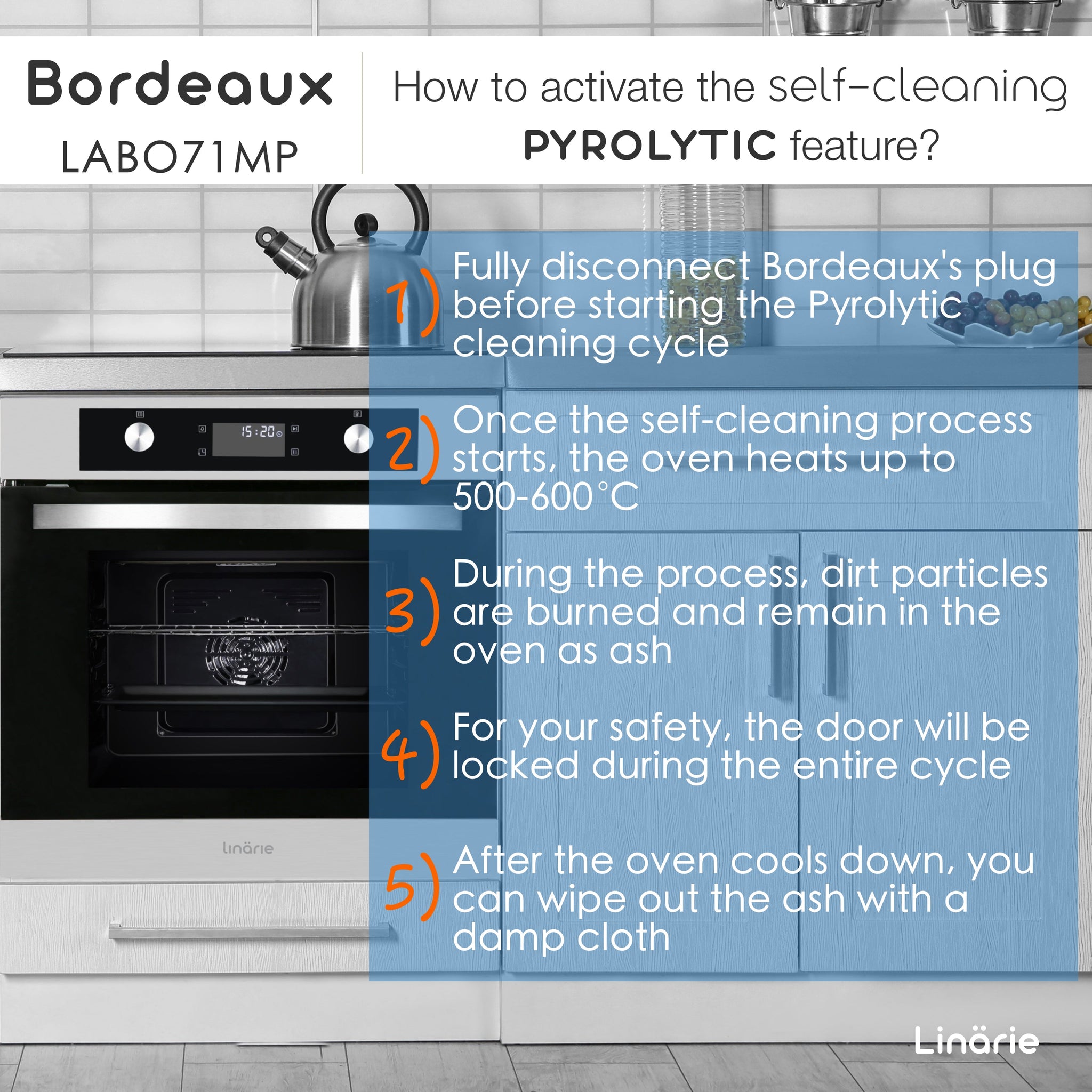 LINARIE | FOUR ENCASTRABLE PYROLYSE LABO71MPB 70 LITRES MULTIFONCTIONS NOIR