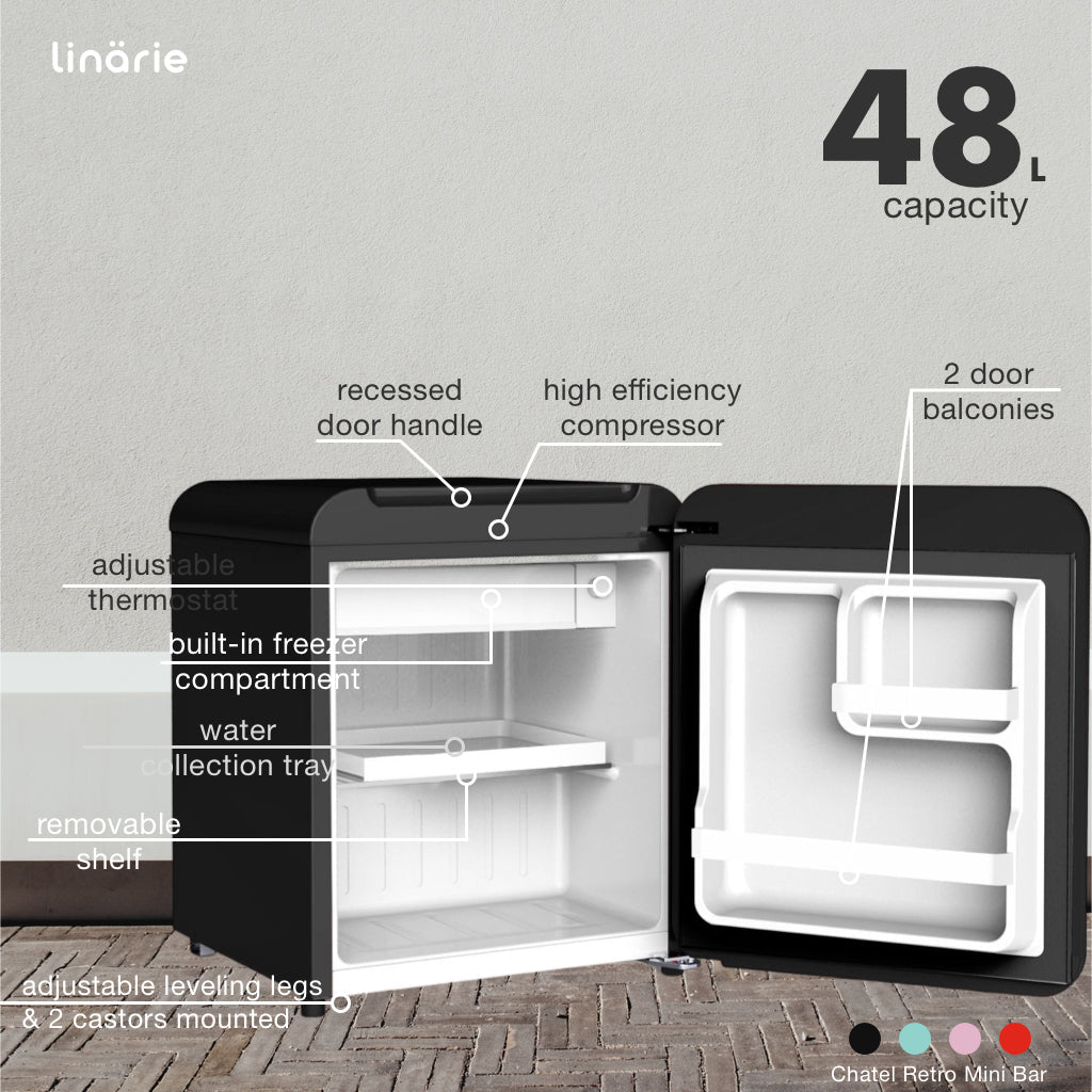 LINARIE | Chatel Mini réfrigérateur rétro noir 48 L avec compartiment congélateur intégré LK48MBBLACK