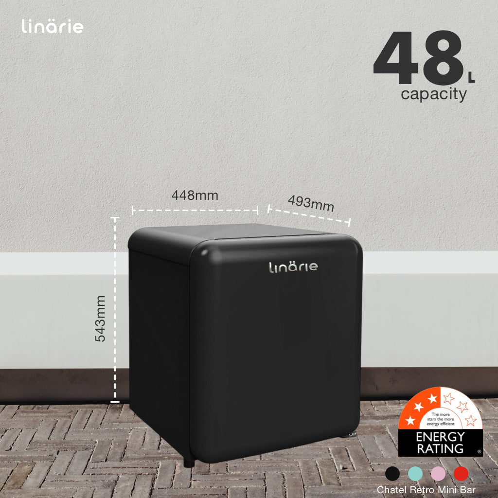 LINARIE | Chatel Mini réfrigérateur rétro noir 48 L avec compartiment congélateur intégré LK48MBBLACK