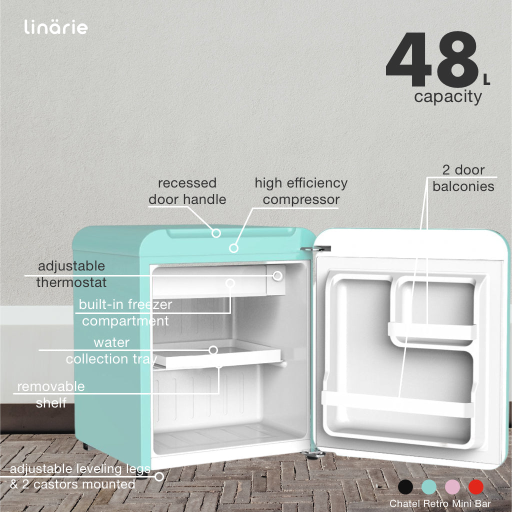 LINARIE | Chatel Mini réfrigérateur rétro vert 48L avec compartiment congélateur intégré LK48MBGREEN