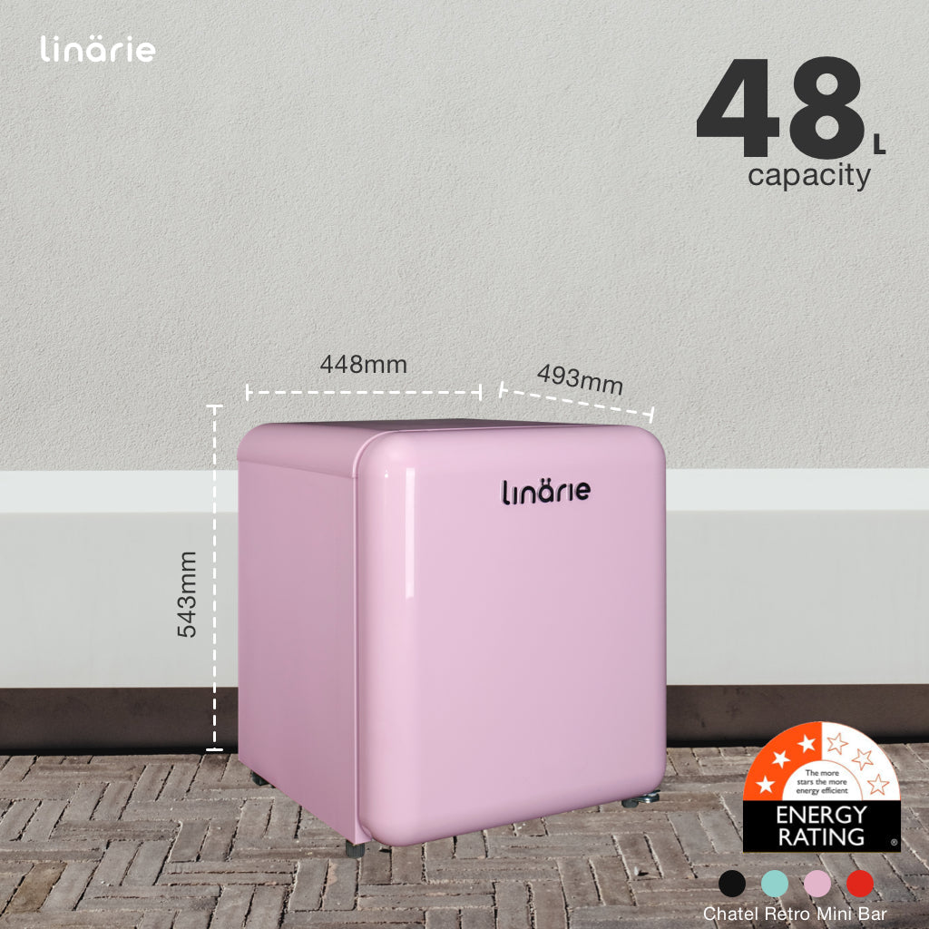 LINARIE | Chatel Mini réfrigérateur rétro rose 48L avec compartiment congélateur intégré LK48MBPINK