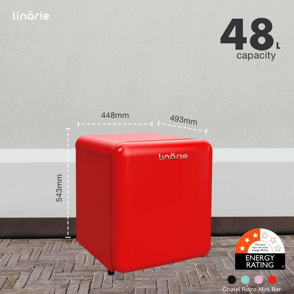 LINARIE | Chatel Mini réfrigérateur rétro rouge 48L avec compartiment congélateur intégré LK48MBRED