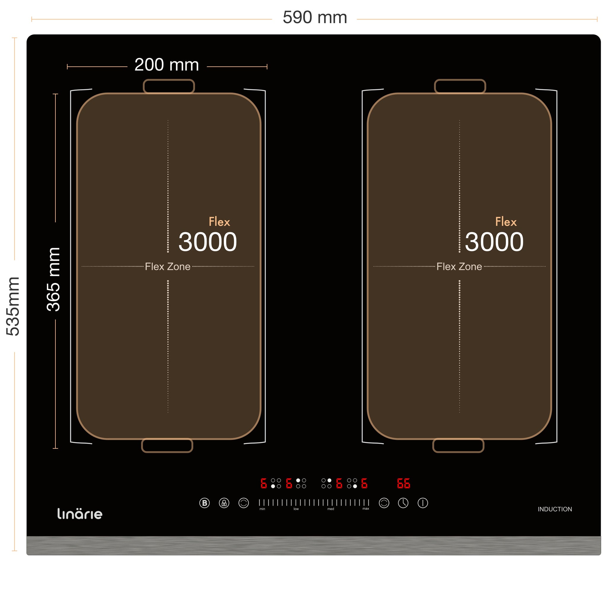 LINARIE | Table de cuisson à induction Dijon 60 cm 4 zones avec double zone flexible LS60I2F