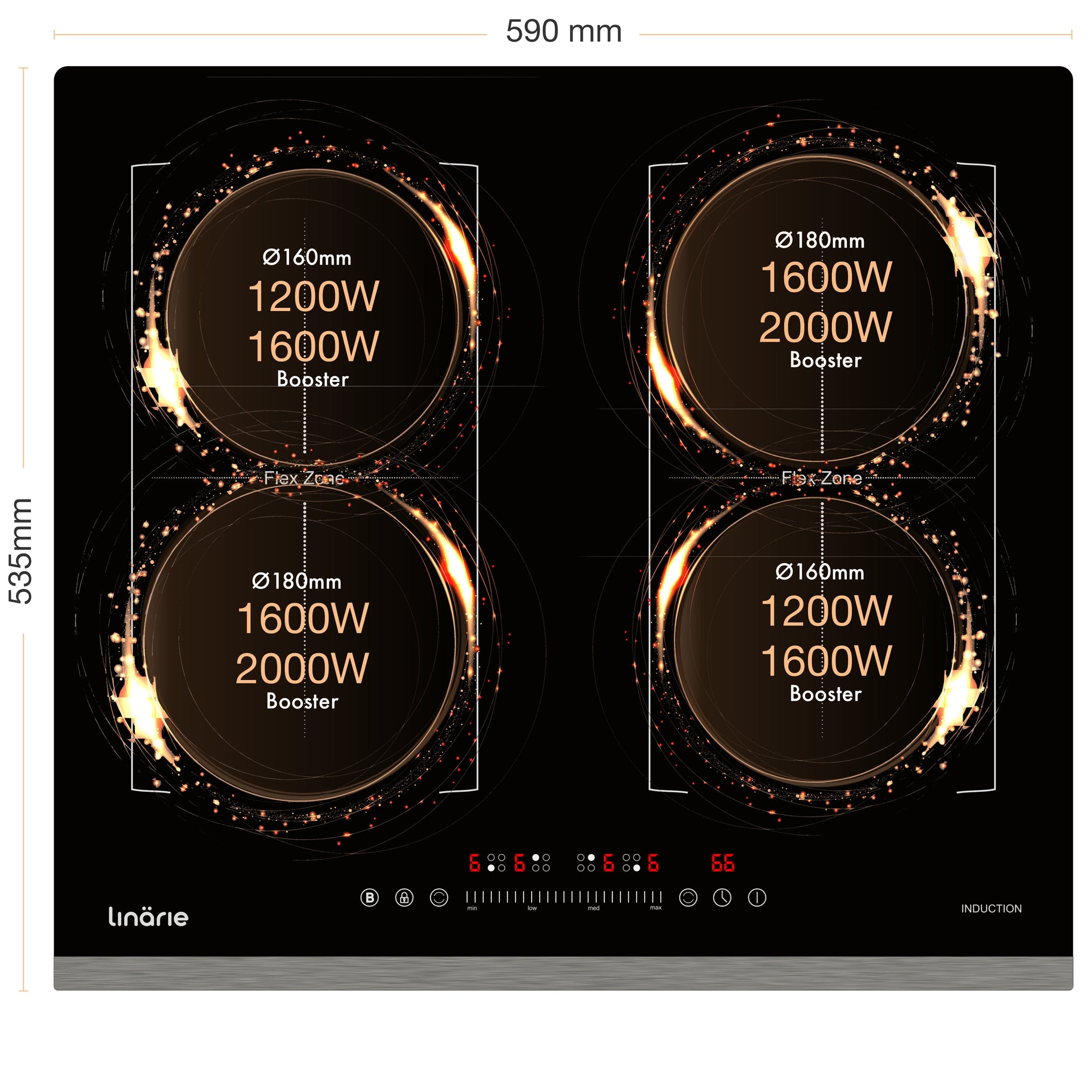 LINARIE | Table de cuisson à induction Dijon 60 cm 4 zones avec double zone flexible LS60I2F