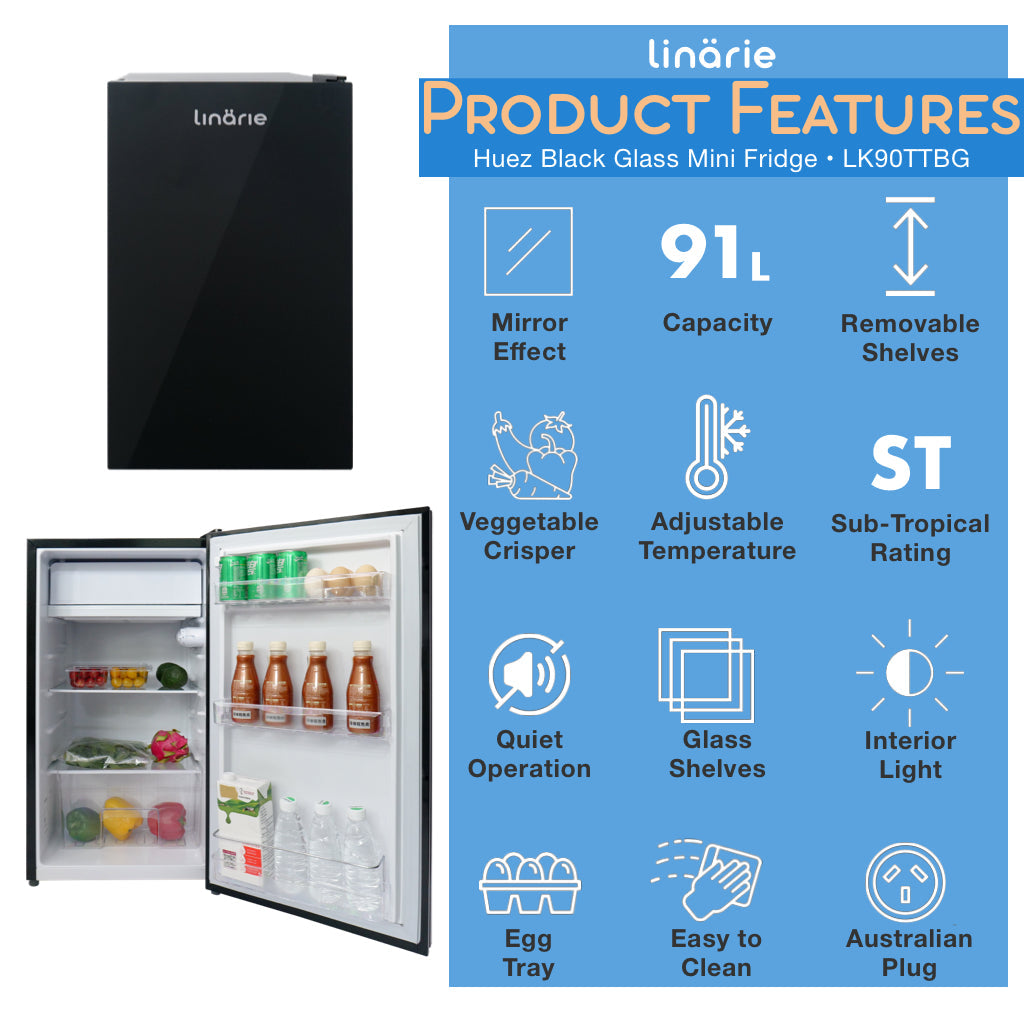 LINARIE | Mini réfrigérateur Huez 91L en verre noir avec compartiment congélateur intégré LK90TTBG