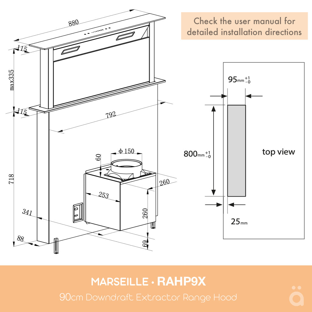 LINARIE | Hotte aspirante 90 cm Marseille RAHP9X
