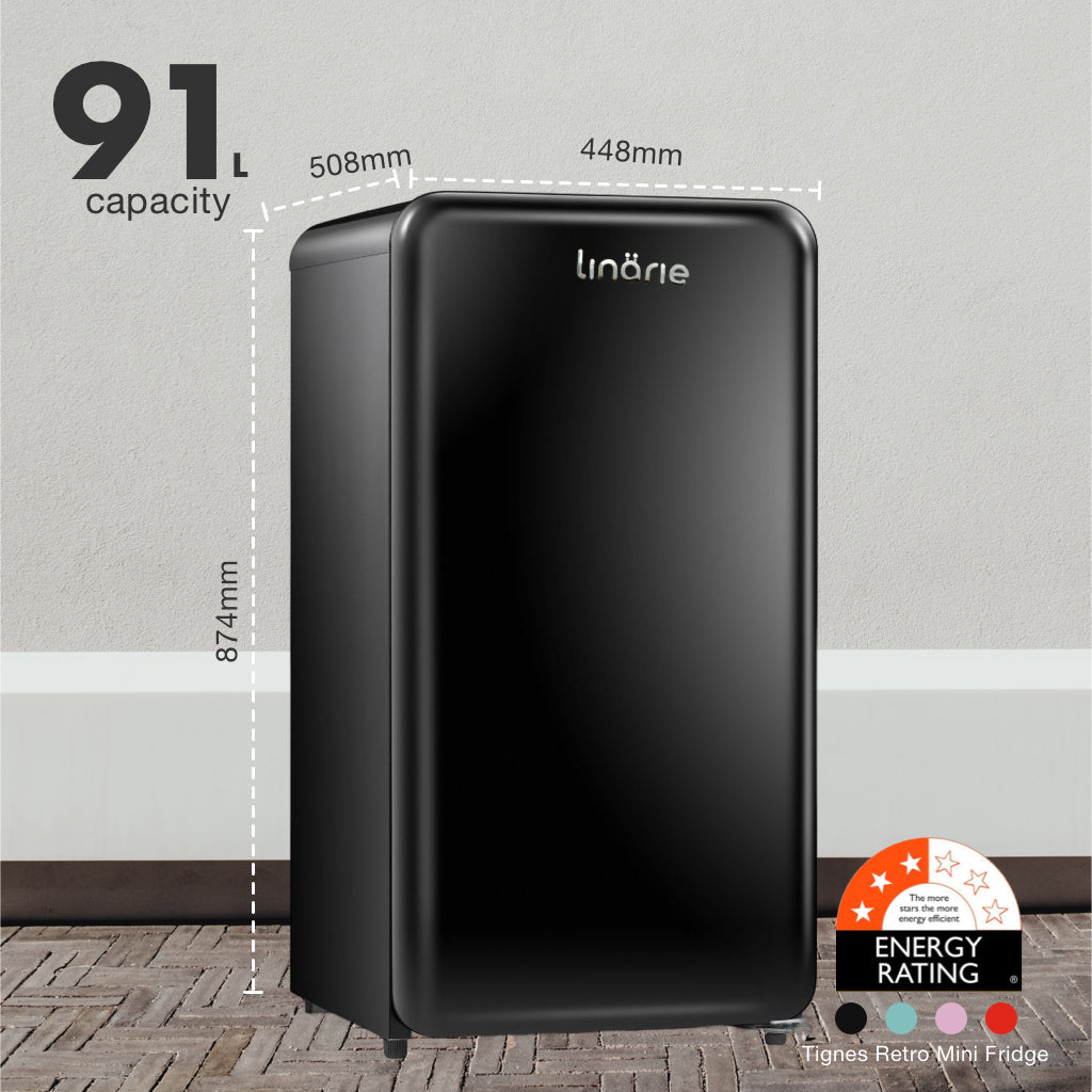 LINARIE | Tignes Mini Réfrigérateur Rétro 91L Noir avec Compartiment Congélateur Intégré LK90TTBLACK