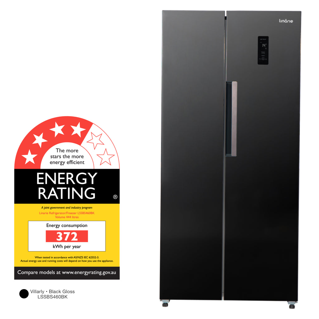 LINARIE | Réfrigérateur/Congélateur Villarly 444L Porte Noire Brillante Côte-à-Côte No Frost LSSBS460BK