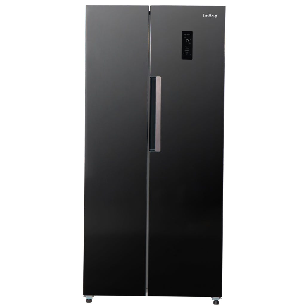LINARIE | Réfrigérateur/Congélateur Villarly 444L Porte Noire Brillante Côte-à-Côte No Frost LSSBS460BK