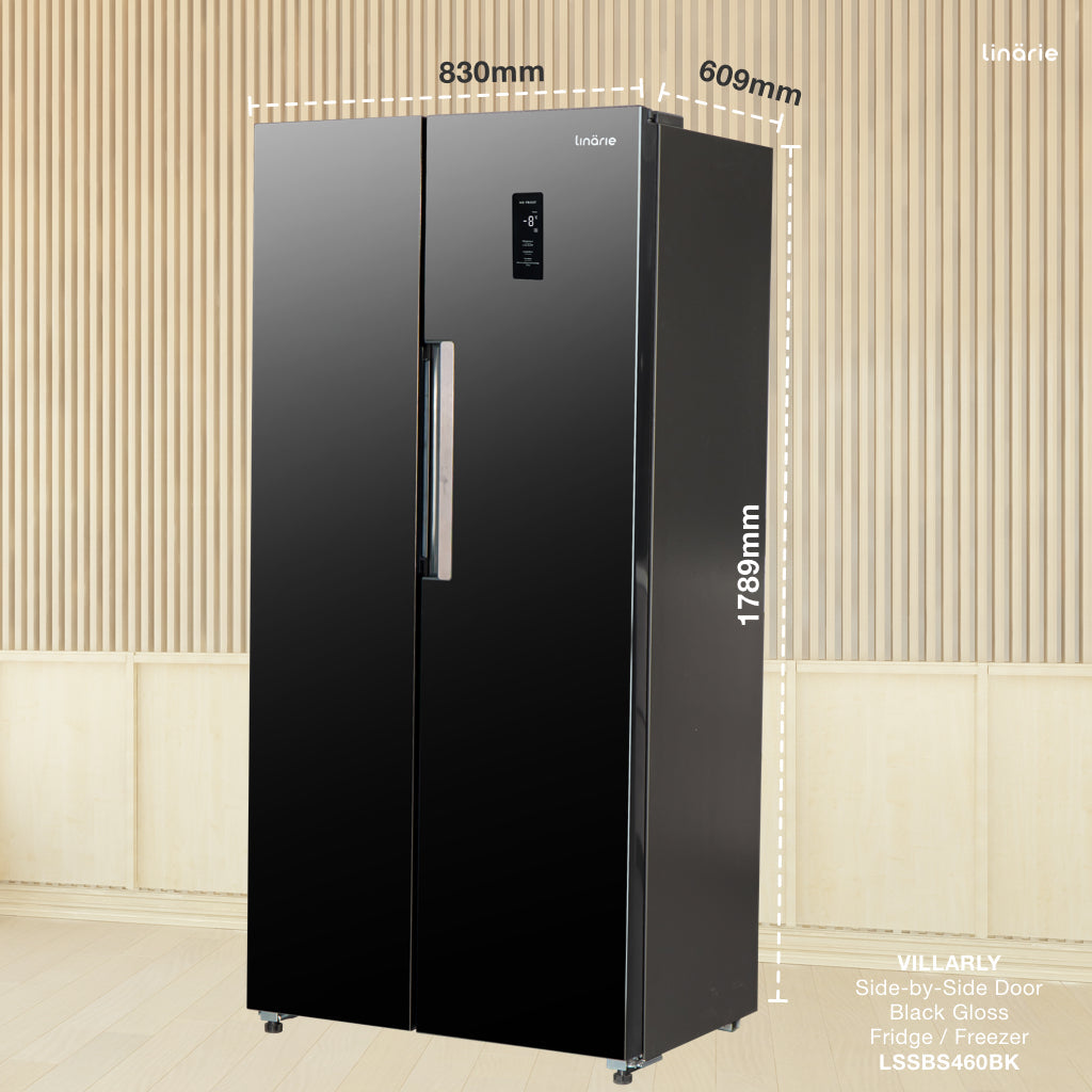 LINARIE | Réfrigérateur/Congélateur Villarly 444L Porte Noire Brillante Côte-à-Côte No Frost LSSBS460BK