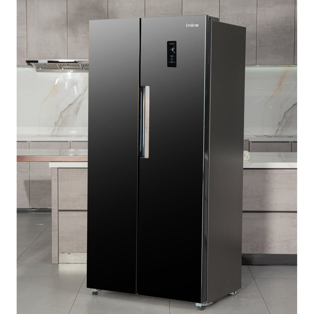 LINARIE | Réfrigérateur/Congélateur Villarly 444L Porte Noire Brillante Côte-à-Côte No Frost LSSBS460BK