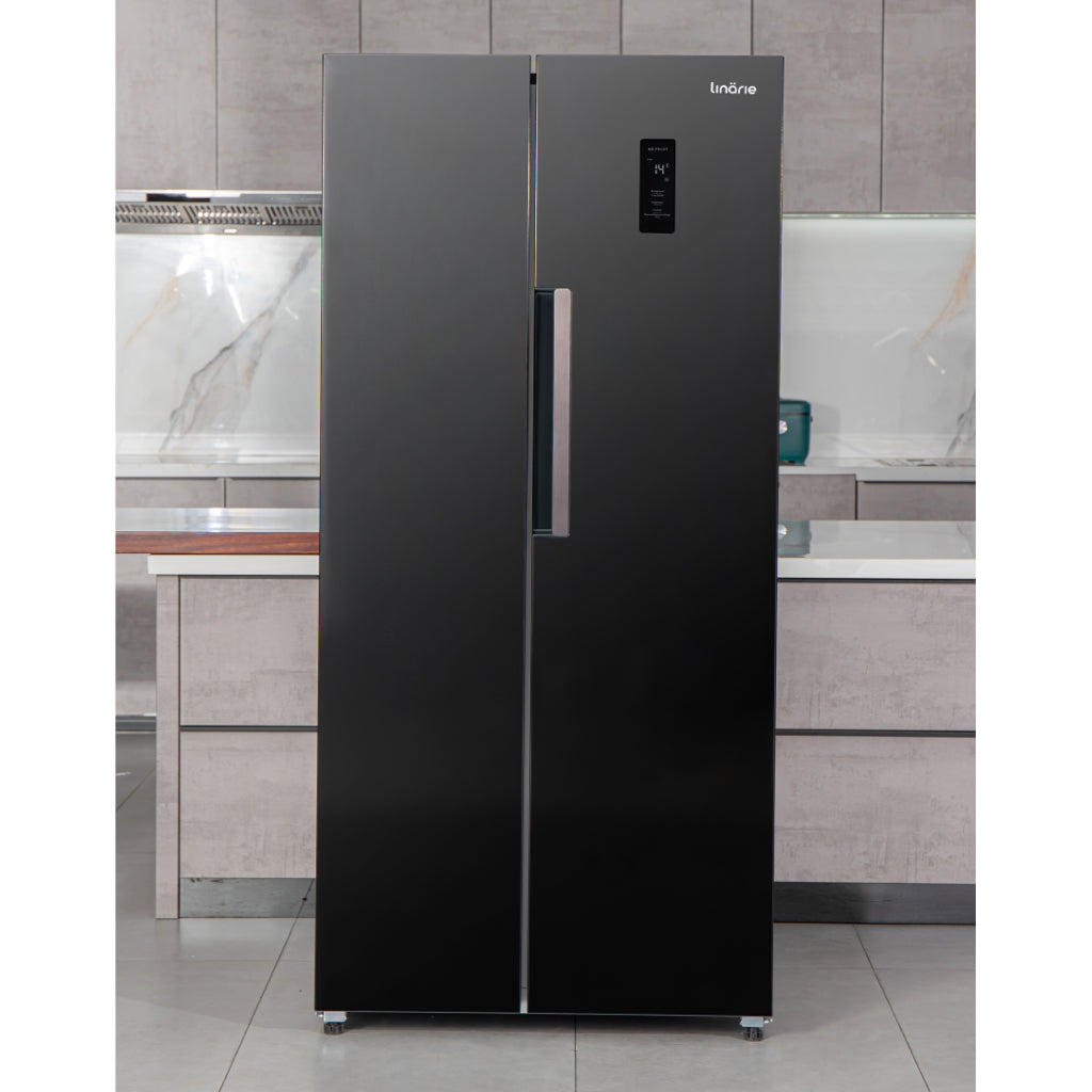 LINARIE | Réfrigérateur/Congélateur Villarly 444L Porte Noire Brillante Côte-à-Côte No Frost LSSBS460BK