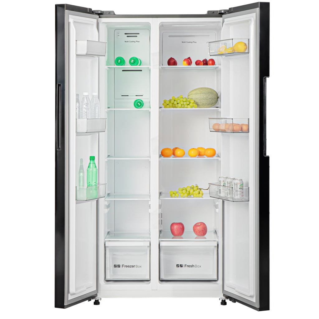 LINARIE | Réfrigérateur/Congélateur Villarly 444L Porte Noire Brillante Côte-à-Côte No Frost LSSBS460BK